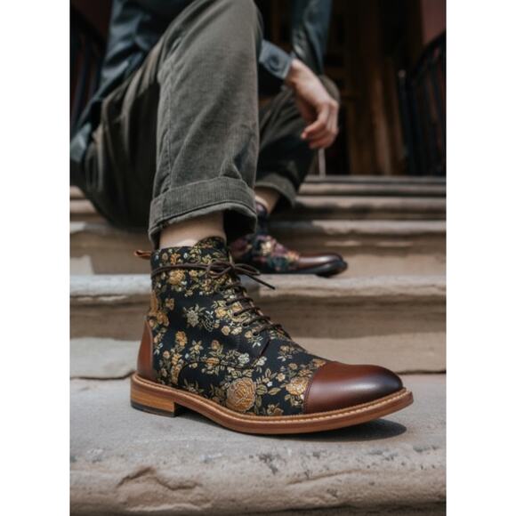 Taft The Jack Floral Boots Cognac Leather Black Eden Jacquard Bold Elevated main image 6